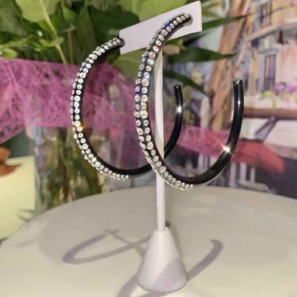 Large Acrylic Hoop Earrings, Oversized 80mm Swarovski Crystal Embellished Hoops - Picture 4 of 15